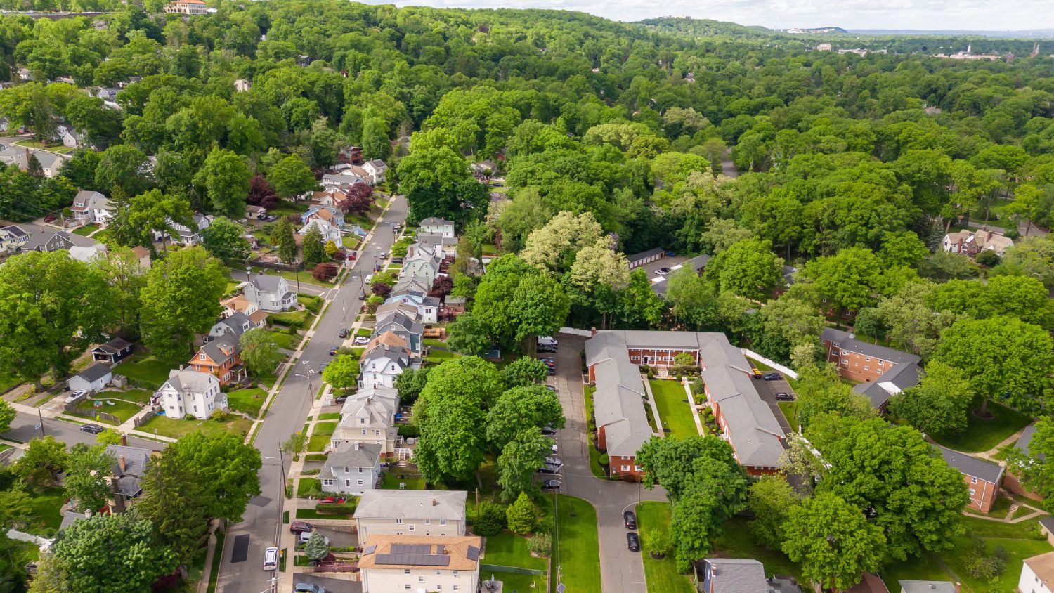 Houses and residential streets in Verona, New Jersey, from the air